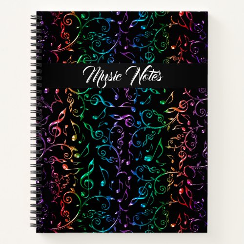Psychedelic Metal Hot Rainbow Music Notes Notebook