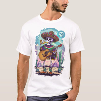 Psychedelic Mexican-Style Skeleton Drinks Tequila T-Shirt