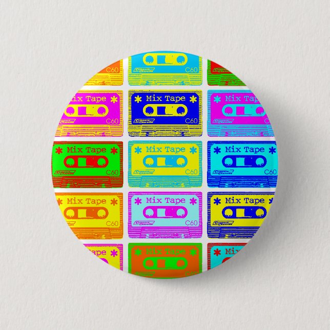 Psychedelic Mix Tape Pinback Button (Front)