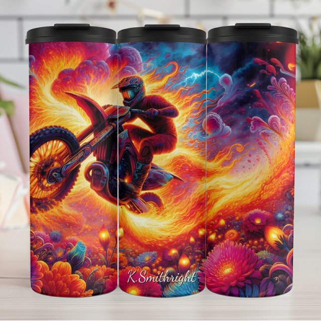 Psychedelic Motocross Rider Art Print Thermal Tumbler (Creator Uploaded)