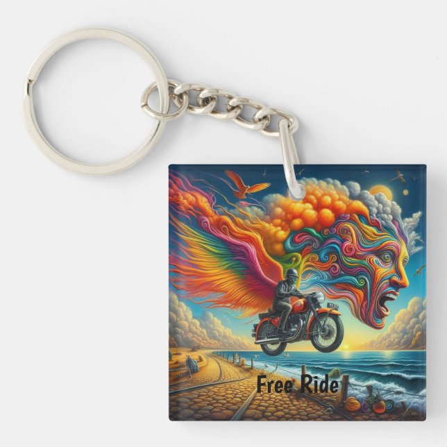 Psychedelic Motorcycle Dreamscape Keychain (Front)