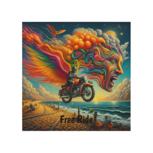 Psychedelic Motorcycle Dreamscape Wood Wall Art