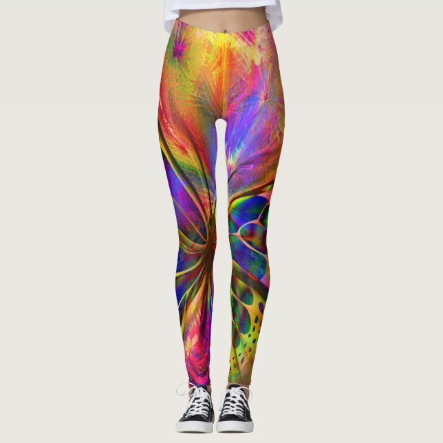 Psychedelic & Multi-Colored Butterfly Leggings (Front)