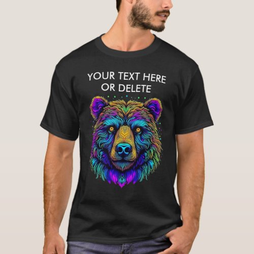 Psychedelic Multicolored Rainbow Bear Face Custom T_Shirt