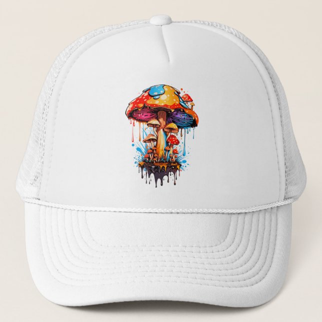 Psychedelic Mushroom Drip Trucker Hat (Front)