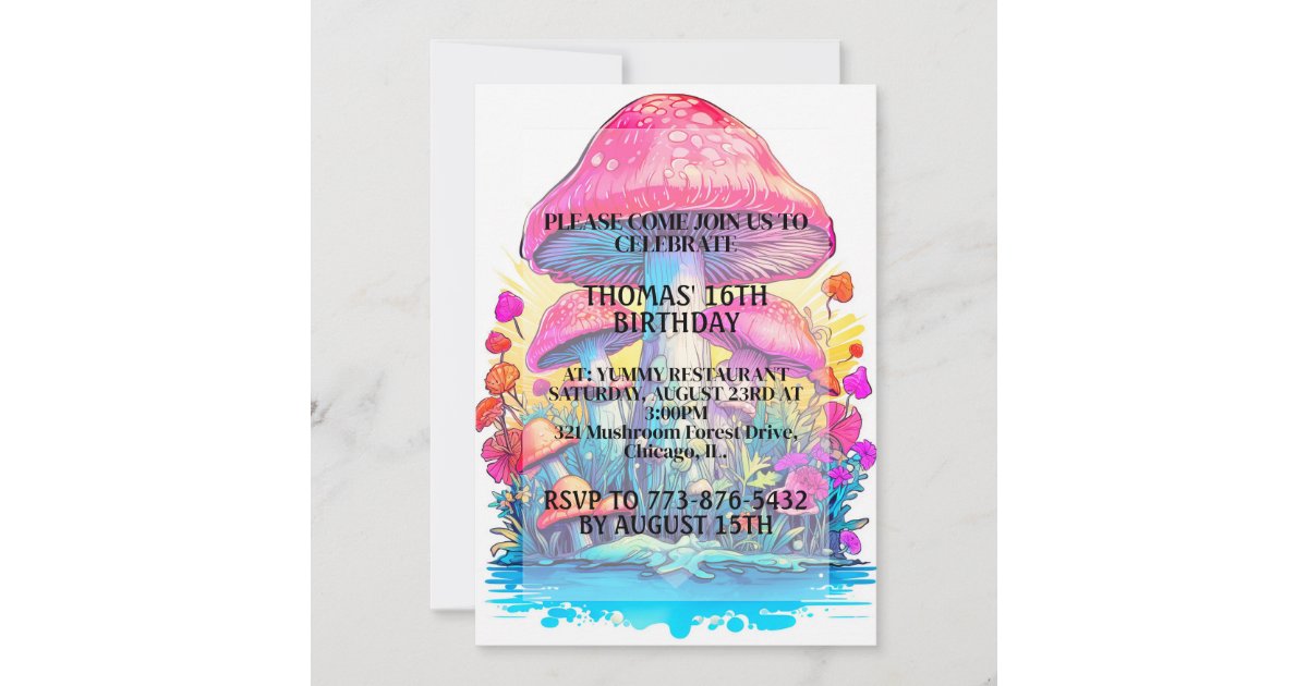 Psychedelic Mushroom Forest Print Birthday Party Invitation | Zazzle