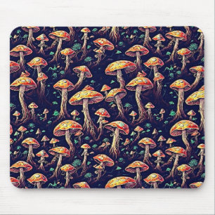 Psychedelic Mushroom Forest Retro Mouse Pad