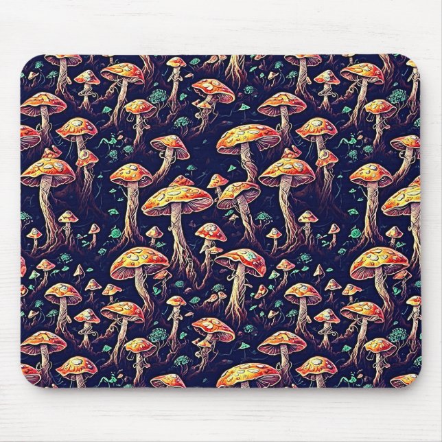 Psychedelic Mushroom Forest Retro Mouse Pad  (Front)
