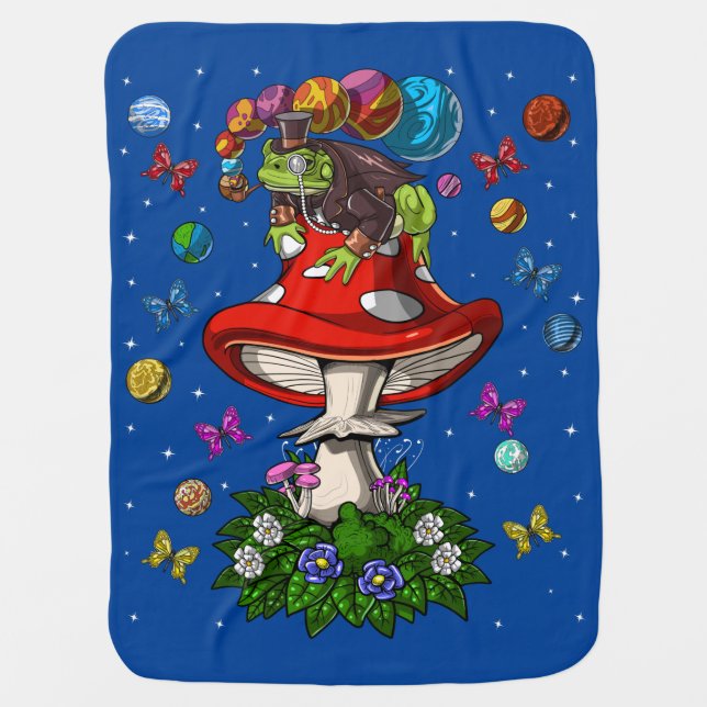 Psychedelic Mushroom Frog Baby Blanket (Front)