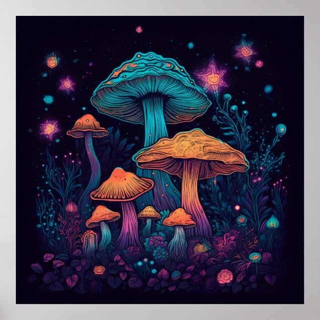 Psychedelic Mushroom Glow in Dark Poster (Front)