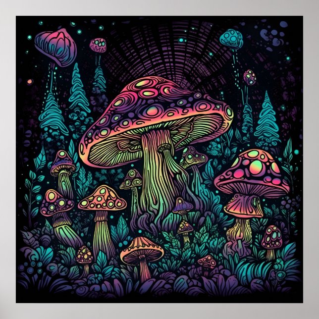 Psychedelic Mushroom Glow in Dark Poster (Front)