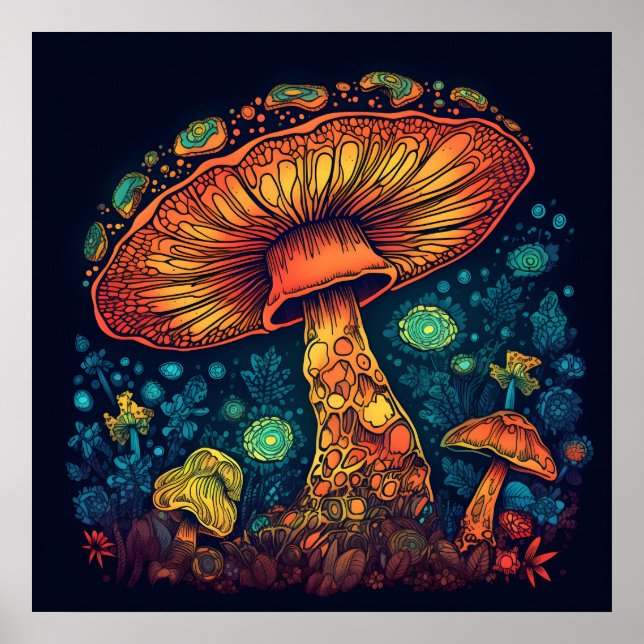Psychedelic Mushroom Glow in Dark Poster (Front)