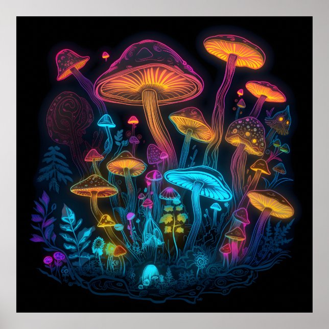 Psychedelic Mushroom Glow in Dark Poster (Front)