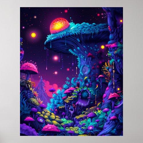 Psychedelic Mushroom House Poster