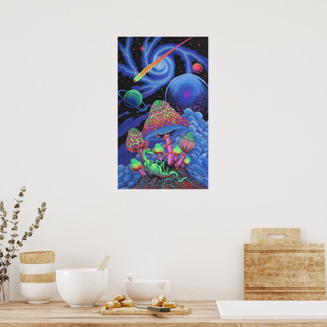 Psychedelic Mushroom Madness: Trippy Black Light Poster | Zazzle