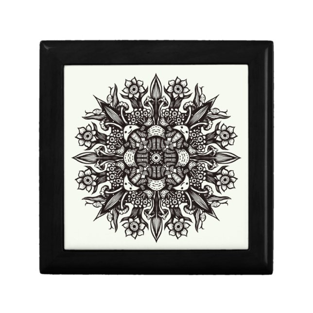 Psychedelic Mushroom Mandala Black And White Gift Box (Front)