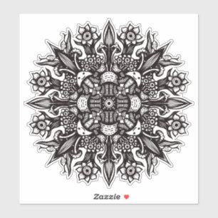 Psychedelic Mushroom Mandala Black And White Sticker