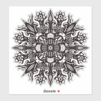 Psychedelic Mushroom Mandala Black And White Sticker