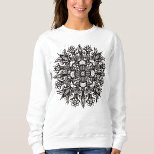 Psychedelic Mushroom Mandala Black And White Sweatshirt