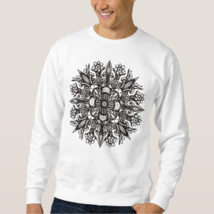 Psychedelic Mushroom Mandala Black And White Sweatshirt