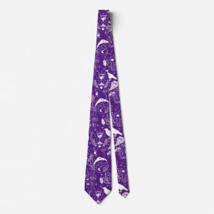 Psychedelic Mushroom Pattern 2D.BW.b D Purple BG Neck Tie