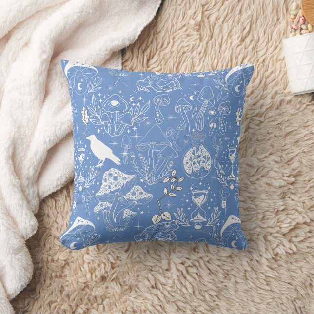 Psychedelic Mushroom Pattern 2D.BW.b L Blue BG Throw Pillow (Blanket)