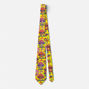 Psychedelic Mushroom Pattern 3D B.B Yellow BG Neck Tie
