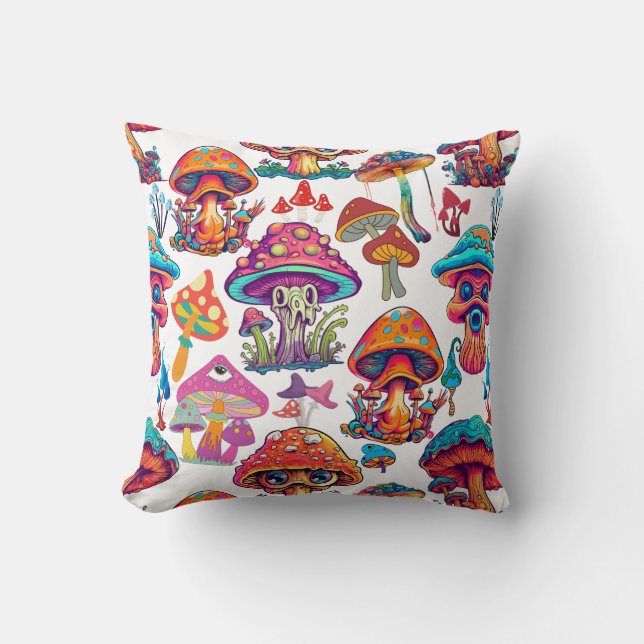 Psychedelic Mushroom Pattern 3D Throw Pillow (Front)