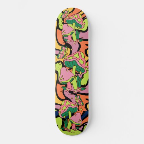 Psychedelic Mushroom Retro Pattern Skateboard