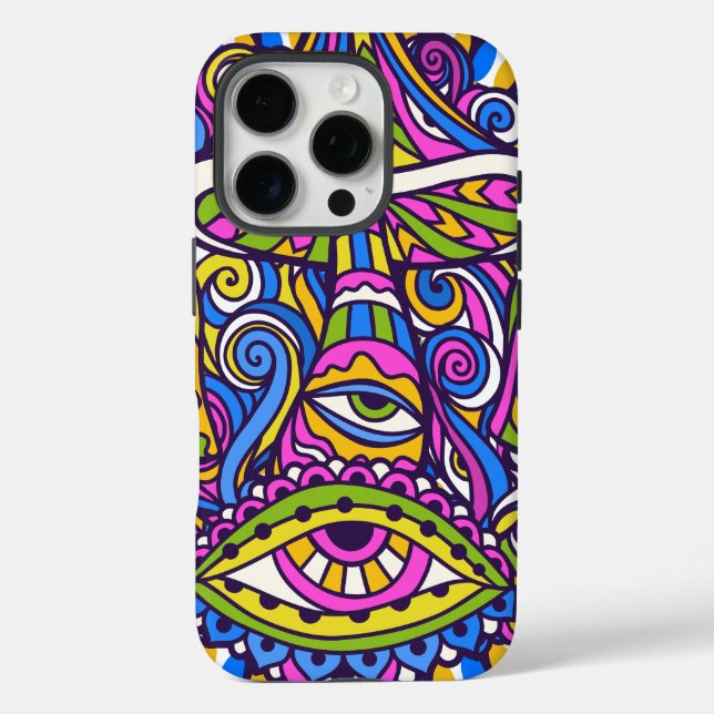Psychedelic Mushroom Swirl iPhone 16 Case (Back)