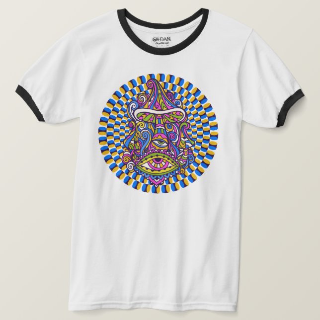 Psychedelic Mushroom Swirl Ringer T-Shirt (Design Front)