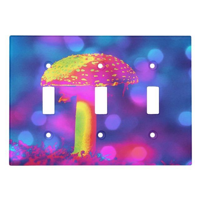 Psychedelic Mushroom Triple Light Switch Plate (Front)
