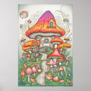 Psychedelic Mushroom Valley In The Forest Poster