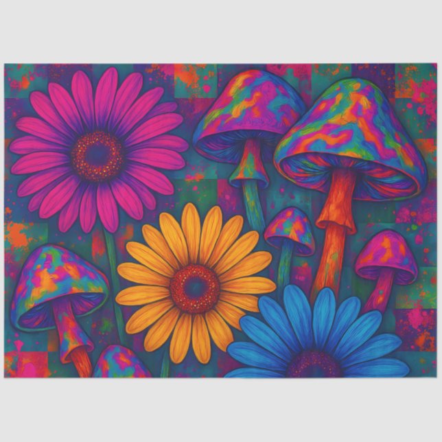 Psychedelic Mushrooms and Daisies with Quilted Pat Tissue Paper (Front)