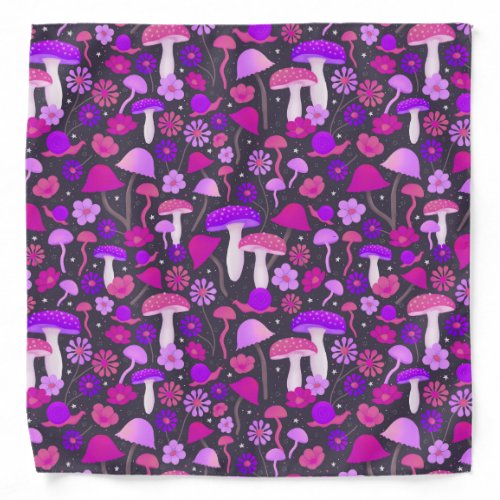 Psychedelic Mushrooms Purple Pink  Black Bandana