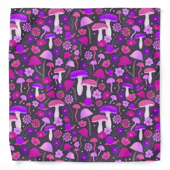 Psychedelic Mushrooms Purple, Pink, & Black Bandana