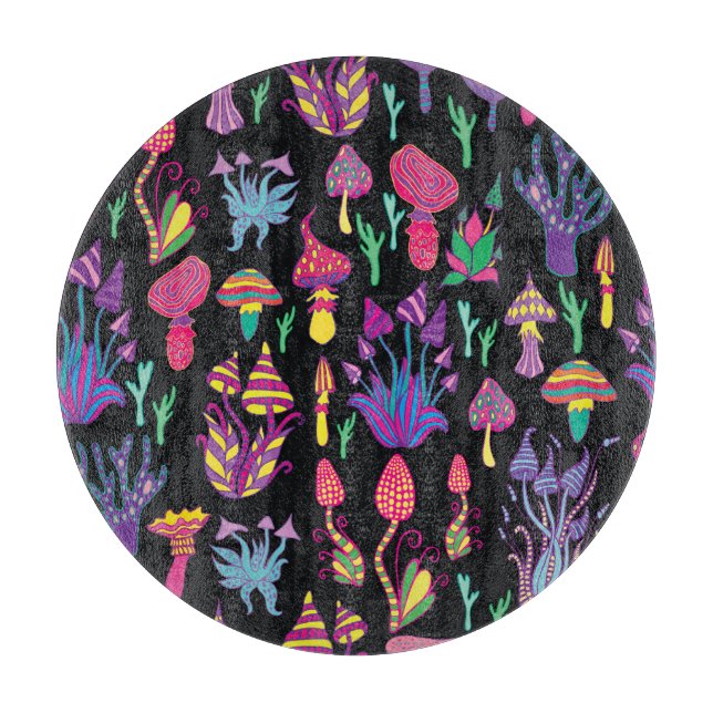 Psychedelic Mushrooms Rainbow Colors Pattern Cutting Board (Front)