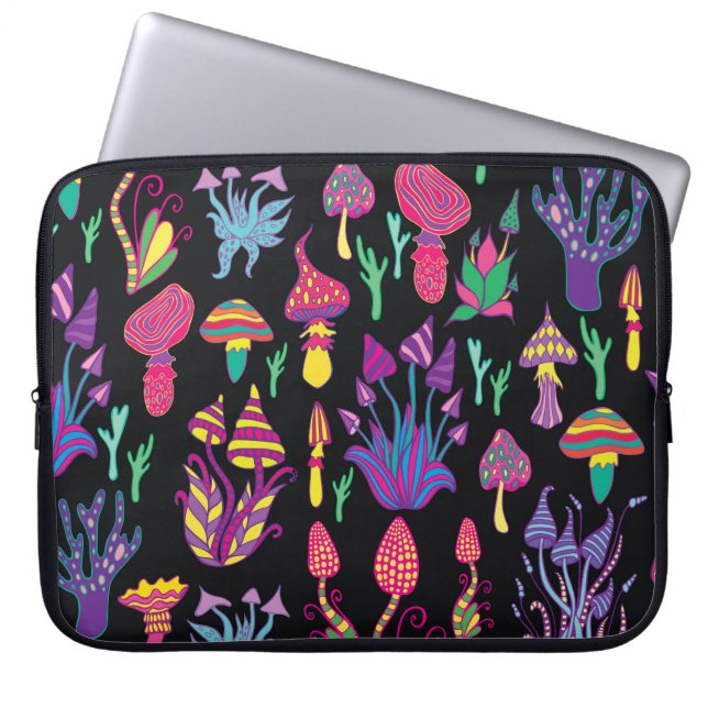 Psychedelic Mushrooms Rainbow Colors Pattern Laptop Sleeve (Front)