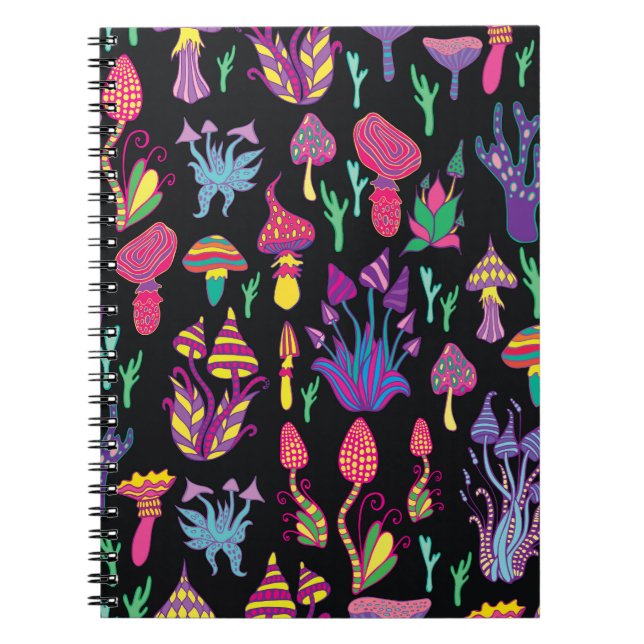 Psychedelic Mushrooms Rainbow Colors Pattern Notebook (Front)