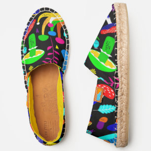 psychedelic mushrooms retro floral vibrant espadrilles