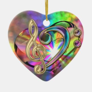 Psychedelic Music Heart Clefs Ornament