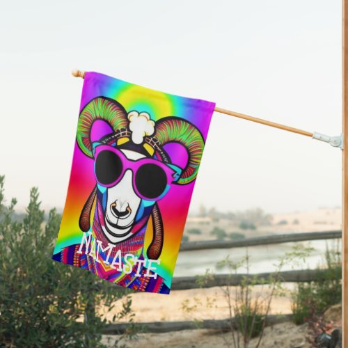 Psychedelic Namaste Trippy Hippie Goat House Flag