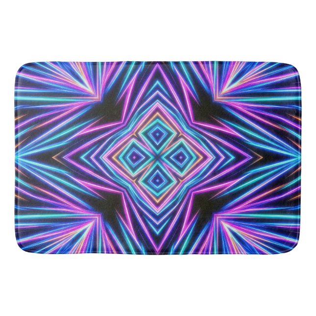 Psychedelic Neon Abstract Explosion Bath Mat (Front)