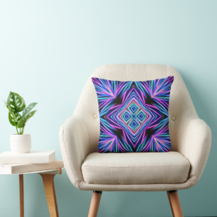Psychedelic Neon Abstract Explosion Throw Pillow