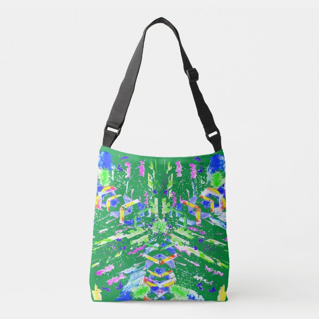 Psychedelic Neon Abstract Kaleidoscope Art  Crossbody Bag (Front)