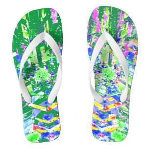 Psychedelic Neon Abstract Kaleidoscope Art  Flip Flops