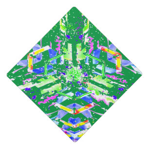 Psychedelic Neon Abstract Kaleidoscope Art  Graduation Cap Topper