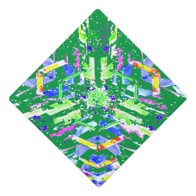 Psychedelic Neon Abstract Kaleidoscope Art  Graduation Cap Topper (Front)