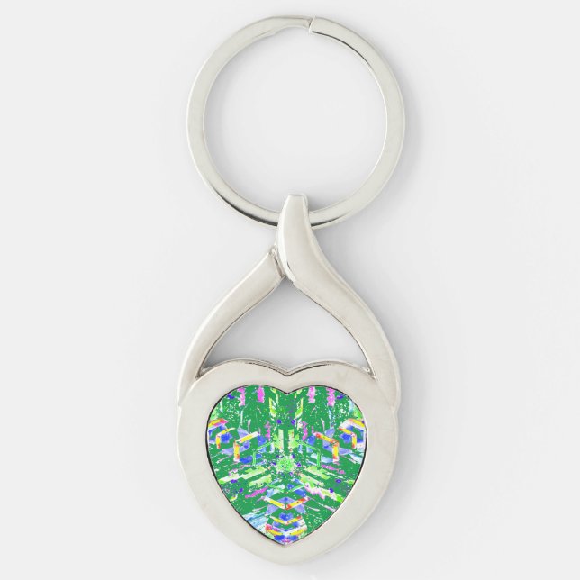 Psychedelic Neon Abstract Kaleidoscope Art  Keychain (Front)