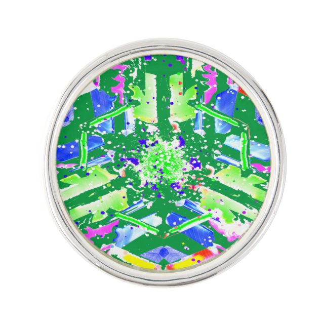 Psychedelic Neon Abstract Kaleidoscope Art  Lapel Pin (Front)